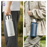 Bouteille Thermique Thermos en Acier Inoxydable avec Poignée et Sangle Double Isolation Antidérapante et Hermétique pour Voyage, Randonnée, Sports,
