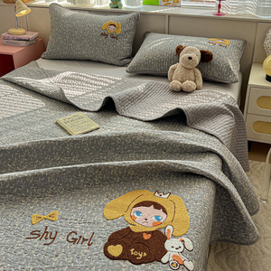 Parure <span class=keywords><strong>de</strong></span> <span class=keywords><strong>lit</strong></span> matelassée trois pièces INS Small Fresh avec broderie appliquée motif dessin animé mignon, couvre-<span class=keywords><strong>lit</strong></span> épaissi - Product Image 5