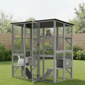 בית חתולים SDCH011-B מבוקש מאוד, בית עץ גדול לחתולים מרובים, חיות קטנות, בית לחיות מחמד לשימוש פנימי וחיצוני - Product Image 2