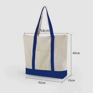 Sac fourre-tout personnalisé en toile de coton recyclable imprimé et assemblé, avec poche et fermeture éclair - Product Image 5