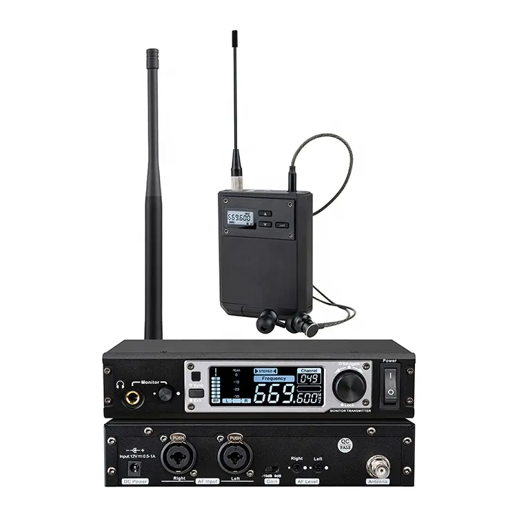 Pro UHF Stereo 50 Adjustable Frequencies 80m Transmitter Distance Metal Bodypack Receiver Wireless In-Ear Monitor System