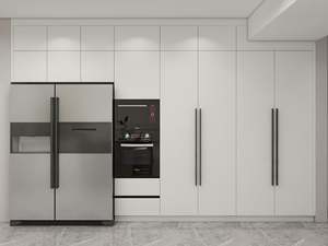 Armoires en verre modernes et élégantes, cuisine, grand rangement, îlot de comptoir en quartz avec construction en contreplaqué et évier - Product Image 3