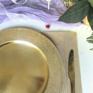 <span class=keywords><strong>Assiette</strong></span> de présentation décorative de 13 pouces avec bordure dorée et argentée, réutilisable en PP, pour restaurant, hôtel, mariage, fête - Product Image 3