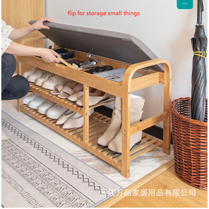 Bamboo Shoe Rack 100cm Width 2-Layer <b>Storage</b> Bench With <b>Cushion</b> Living Room Bathroom - Product Image 4