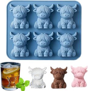Nuevos Moldes de Silicona de Animales Adorables 2026 para Whisky, Cócteles, Café, Divertida Bandeja de Cubitos de <span class=keywords><strong>Hielo</strong></span> 3D de Vaca Highland con 6 Cavidades - Product Image 6