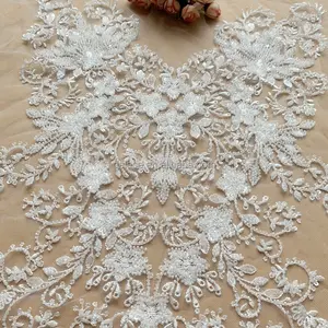 DELACE beading embroidered lace appliques ivory lace bodice medallion flower for wedding dress