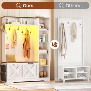 SENYU Farmhouse Entryway <b>Coat</b> <b>Rack</b> <b>with</b> Storage Bench 6 Hooks 5 <b>Shelves</b> Wood Multifunctional Furniture for Home Entryway - Product Image 6