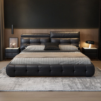 Ensemble de lit de luxe en cuir véritable, style double princesse, moderne, rembourré, avec rangement, pour chambre à coucher