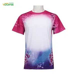 Hot Selling Custom Design Faux Bleached 210grams Polyester Plain US Size T-shirt Sublimation Blank Faux Bleach Polyester Shirt
