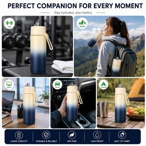 Bouteille isotherme en acier inoxydable personnalisée de 22 oz et 34 oz, modèle Australie Frank, avec couvercle à paille rabattable et sangle - Product Image 2