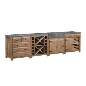 Juego de gabinete de cocina prefabricado con base de madera sólida de lujo de estilo Industrial europeo de casa antigua NINGBO