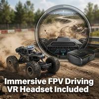 Transmission en temps réel de la vision d'une voiture télécommandée tout-terrain en alliage via la caméra des lunettes VR