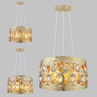 Prix usine Jaune Plaqué Métal Moderne Lustre E27 Métal Cristal Or Pendentif Lumière Fer Cuisine Îlot Plafond Éclairage