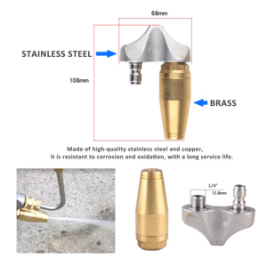 Vòi phun Turbo 5000psi bằng kim loại, dụng cụ cắt rễ cây, máy phun áp lực làm sạch cống, tình trạng mới, dùng để làm sạch đường ống thoát nước - Product Image 2