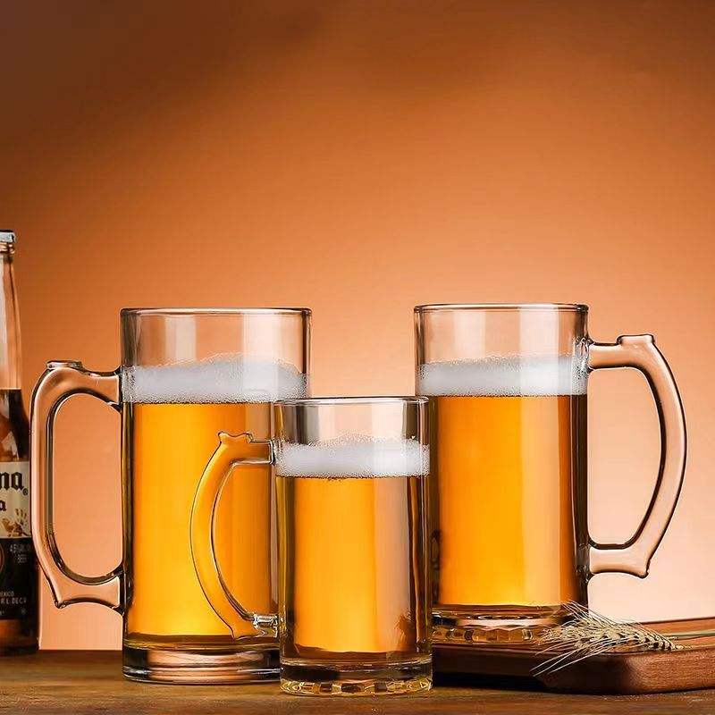 Large Beer Mug  Glass Mugs With Handle 350ml 500ml Beer Stein Super Mug OEM Color or Logo