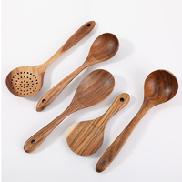 Ensemble d'ustensiles de cuisine en bois de teck personnalisés, cuillère de service en bois massif, louche à soupe pour la cuisine domestique