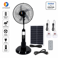 Ventilateur solaire sur pied de 16 pouces pour le camping en plein air, panneau solaire mono 20W, batterie 18000mAh avec lumière nocturne et 2 ampoules