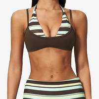 Ensemble short de sport rayé contrastant respirant écologique à séchage rapide pour femme, avec soutien-gorge de yoga dos nu à double couche et col en V à nouer