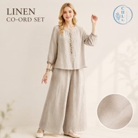 Conjunto de lino de algodón de verano para mujer 2025 nuevo estilo chino de gama alta traje de dos piezas de moda blusa bordada pantalones de pierna ancha