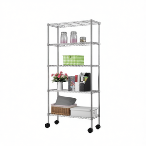 Estante de Almacenamiento de Cocina de Hierro Cromado de 5 Niveles, 165x90x35 cm, con Ruedas, Diseño Industrial Independiente - Product Image 1