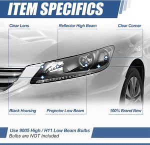 Conjunto de Faros Delanteros Negros Más Vendidos, Faros Delanteros Halógenos Compatibles con Honda Accord 2013-2015 - Product Image 3
