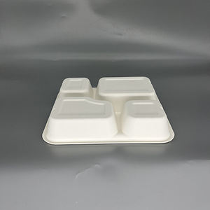 ถาดใส่อาหาร4ช่องสำหรับโรงอาหารของโรงเรียนเคลือบเส้นใยชานอ้อยรีไซเคิลได้ย่อยสลายได้ทางชีวภาพ - Product Image 6