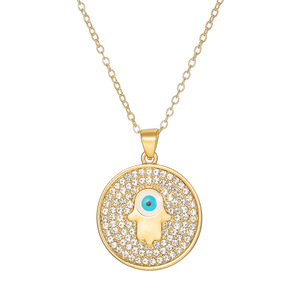 Collier transfrontalier européen-américain avec pendentif rond en acier inoxydable, diamant et œil porte-bonheur, chaîne de clavicule, bijoux de mode pour femmes - Product Image 5