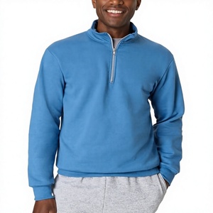 Men's Blue Quarter <b>Zip</b> Knitted Sweater Stand Collar Full Sleeve Solid Casual <b>Shirt</b> Autumn Wear Breathable - Product Image 1