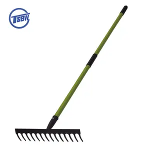 14T Garden Landscape Farming Lawn Digging Leaf Hook Hand Rake With Steel Long Handle