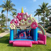 Château gonflable licorne commercial en PVC de 0,55 mm avec arche arc-en-ciel et piscine à balles pour événements et locations de fêtes pour enfants