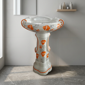 Customized Modern Round Gray Ceramic Wash Basin Pedestal Set Wall Mounted Bathroom Sink with Full Pedestal - Product Image 5