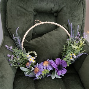 Otowa Artificial Flower <b>Wreath</b> Semi Circle Wall Hanging Home Decor Purple Camellia Design For Photography Props And Interior - Product Image 1