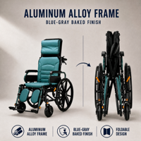 Fauteuil roulant zéro gravité en aluminium avec repose-jambes amovibles et relevables, accoudoirs rabattables, roues amortissantes