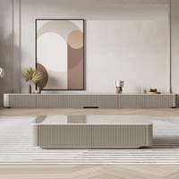 Meuble TV et Table Basse en Pierre Frittée Style Italien – Combinaison Luxe Moderne pour Salon avec Rangement Long au Sol