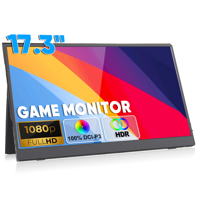 17.3 Inch 1080P Slim Gaming Monitor FHD USB-C Portable Display LCD Dual Screen Extender for Laptop