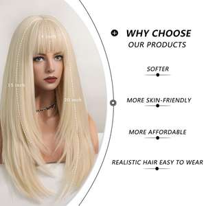 Peluca rubia larga con flequillo para mujer, fibra resistente al calor, <span class=keywords><strong>pelo</strong></span> sintético en capas de 25 pulgadas para uso diario, n. ° 613 - Product Image 2