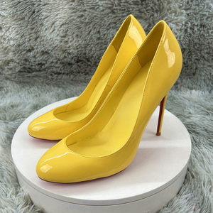 <span class=keywords><strong>Scarpe</strong></span> da Donna Autunnali per Matrimonio, Slip-On con Punta Tonda e Tacco a Spillo 12CM/10CM, <span class=keywords><strong>Suola</strong></span> Morbida in Gomma, Pelle Verniciata Gialla - Product Image 2