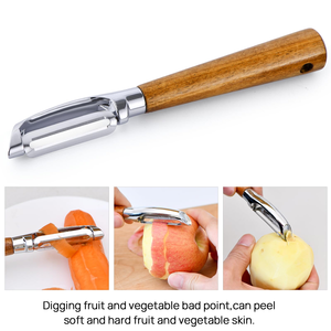 Éplucheur manuel écologique pour fruits et légumes avec manche en bois, lames en acier inoxydable, trancheuse, coupe-légumes, râpe - Outil de cuisine - Product Image 4