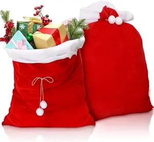 圣诞红色天鹅绒圣诞老人包拉绳超大圣诞礼物袋圣诞礼物玩具储物袋