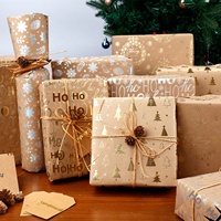Papier d'emballage de Noël exclusif - Série dorée - Papier kraft jaune vintage estampé à chaud en rouleau - Grande taille