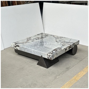 Grande table basse/de salon carrée en marbre style moderne « Ocean <span class=keywords><strong>Storm</strong></span> » pour salon, en pierre naturelle personnalisée avec base en métal - Product Image 6