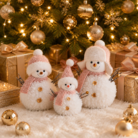 Ensemble de 3 bonhommes de neige de Noël en coton peluche avec bonnet et écharpe en tricot rose, décoration de table