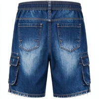 Shorts en denim personnalisés ODM, taille élastique, délavage vintage, streetwear, coupe oversize, effet soleil, Gorpcore, bleu ardoise, shorts en molleton