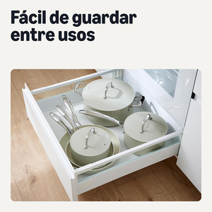 Ensemble de 8 ustensiles de cuisine antiadhésifs crème, casseroles et poêles modernes avec poignées et couvercles en acier inoxydable - Product Image 3