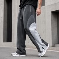 Pantalon de survêtement en molleton français à blocs de couleur personnalisés, coupe large avec ourlet fendu, pour hommes, marque privée pour tenues streetwear
