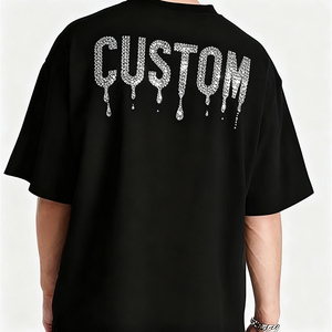 T-shirt personnalisé de haute qualité pour homme, col rond, tricoté, manches courtes, avec motif graphique en strass et diamants, 100% coton, impression de logo, décontracté, 180g - Product Image 1