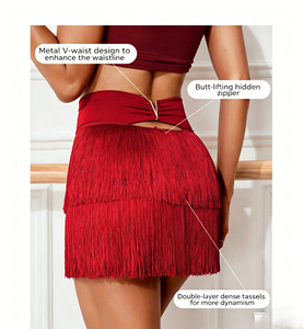 Gonne da ballo latino nere da donna a doppio strato con frange per Tango, Salsa, Swing, Rumba - Sciarpa da fianco per danza - Product Image 3