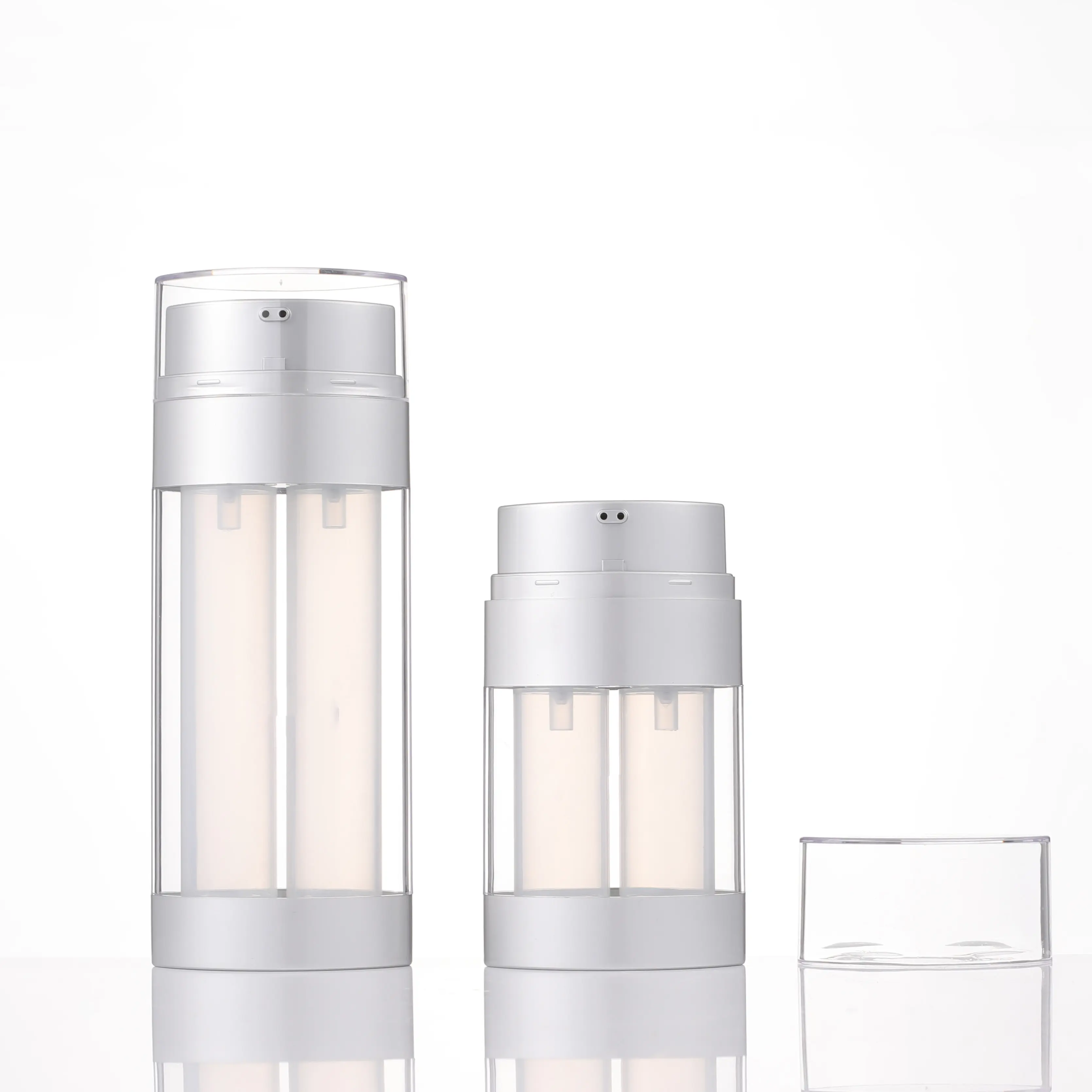 Ống đôi 2*15ml 2*30ml chai bơm không khí tùy chỉnh rỗng nhựa mỹ phẩm thiết kế mới vuông buồng kép 2 trong 1 chai không có không khí