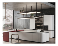 Meuble de cuisine intelligent et moderne de luxe avec panneau mural en verre et porte élévatrice pour appartement