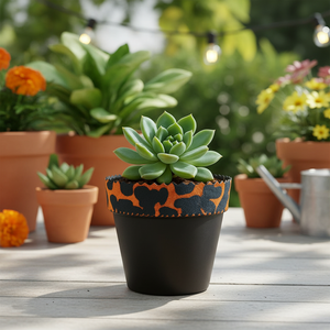 NF Lauren Black Leopard Flower Pot Private Label Hand Painted Decorative <b>Plastic</b> Garden <b>Planter</b> Animal Print Desktop Plant Pot - Product Image 3